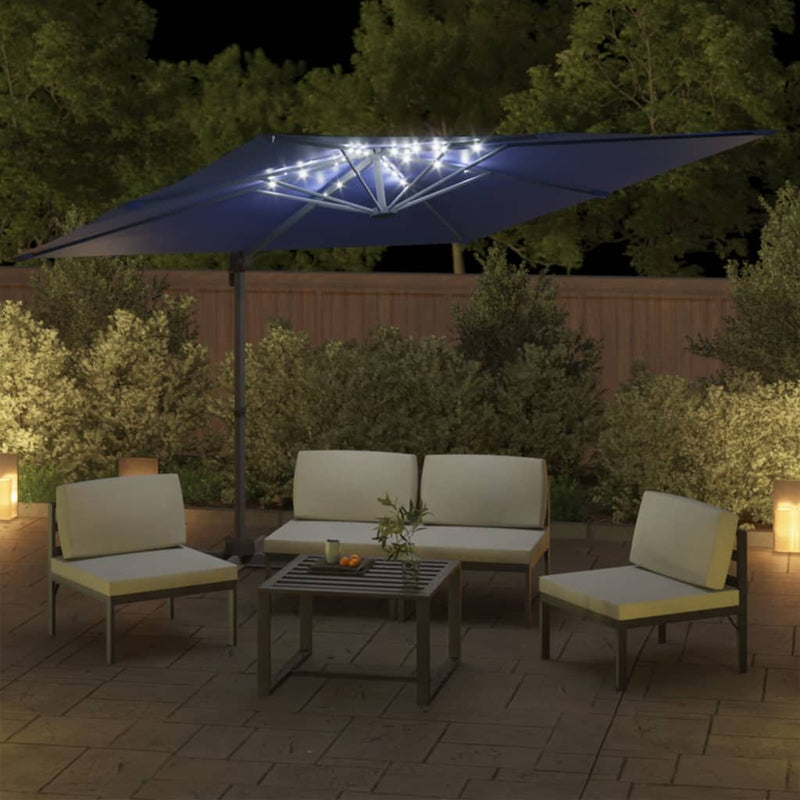 Zweefparasol met LED-verlichting 400x300 cm azuurblauw