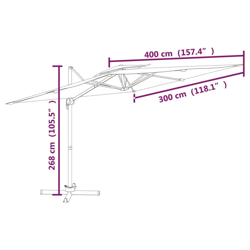 Zweefparasol met dubbele bovenkant 400x300 cm taupe