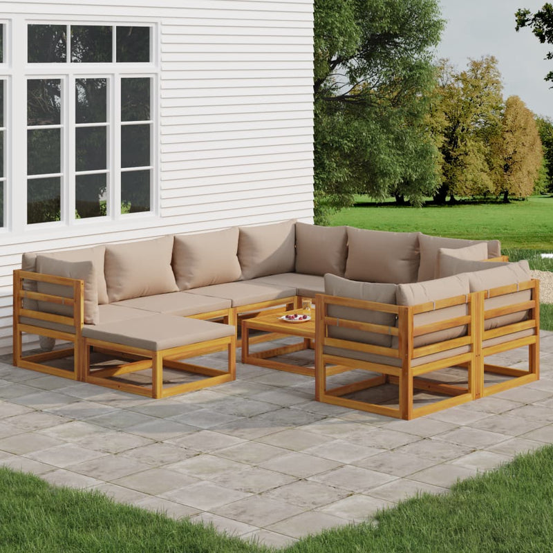 10-delige Loungeset met kussens massief hout taupe