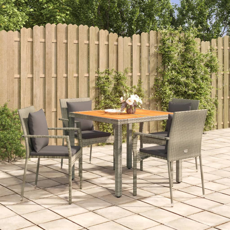 5-delige Tuinset met kussens poly rattan grijs