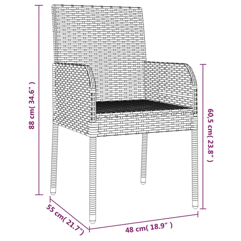 3-delige Tuinset met kussens poly rattan zwart