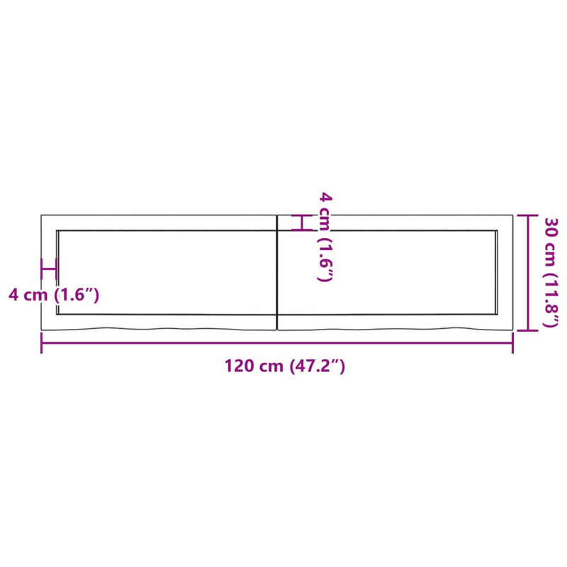 Wastafelblad 120x30x(2-4) cm behandeld massief hout donkerbruin