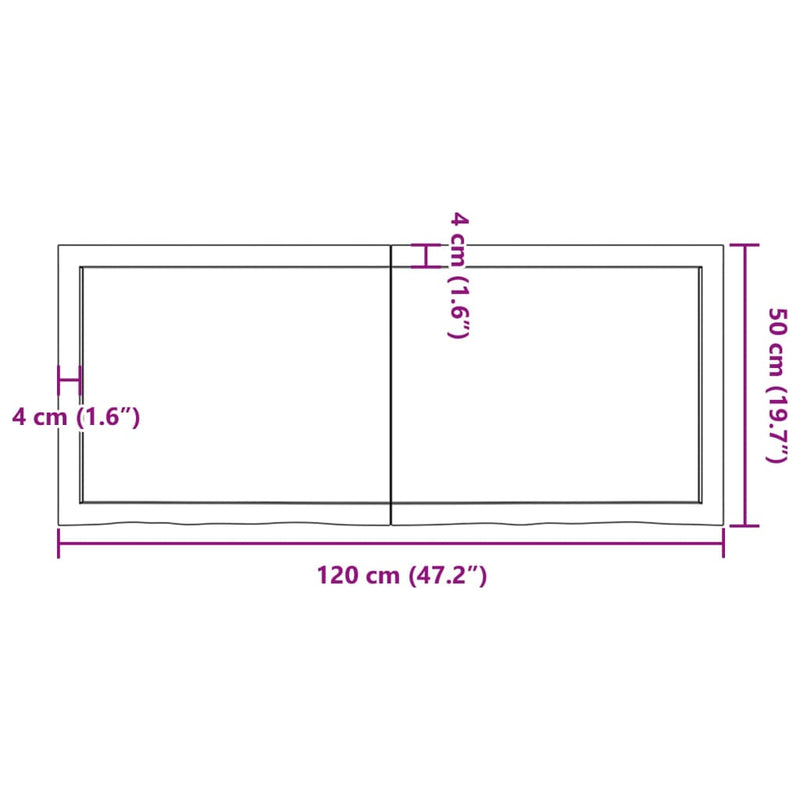 Wastafelblad 120x50x(2-4) cm behandeld massief hout donkerbruin