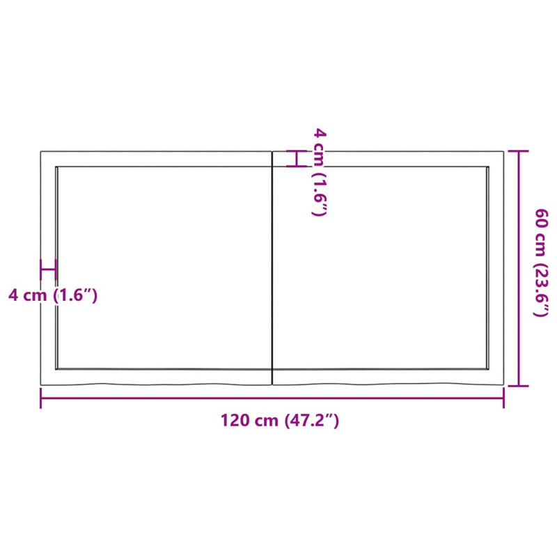 Wastafelblad 120x60x(2-6) cm behandeld massief hout donkerbruin