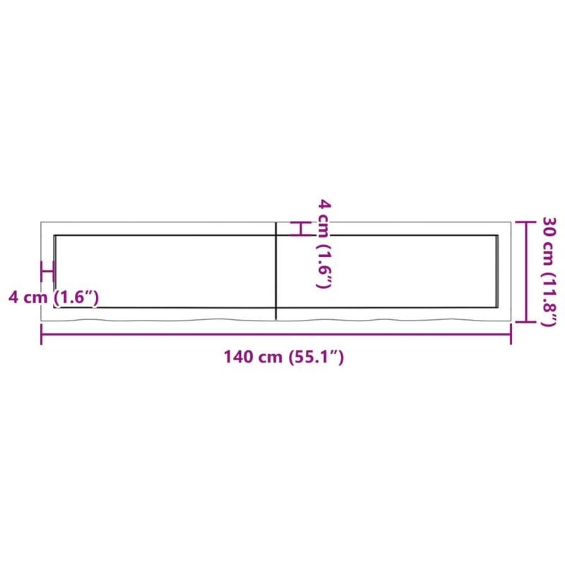 Wastafelblad 140x30x(2-6) cm behandeld massief hout donkerbruin