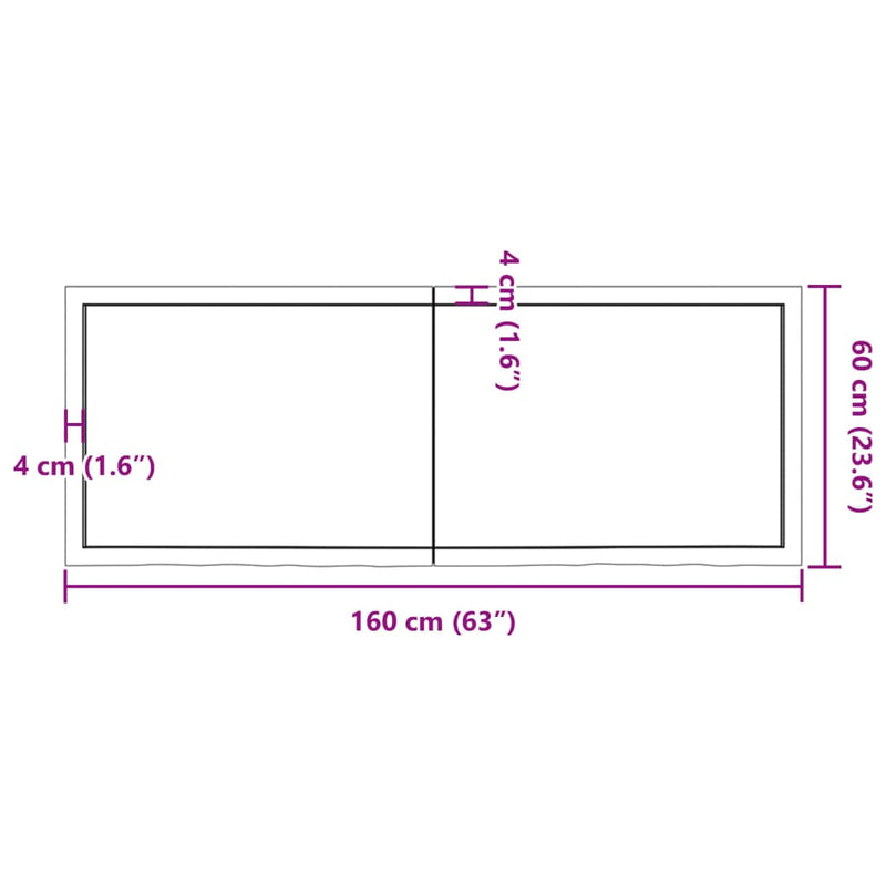 Wastafelblad 160x60x(2-4) cm behandeld massief hout donkerbruin