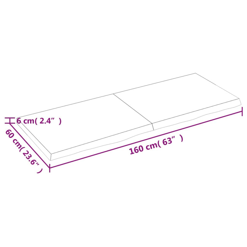 Wastafelblad 160x60x(2-6) cm behandeld massief hout donkerbruin