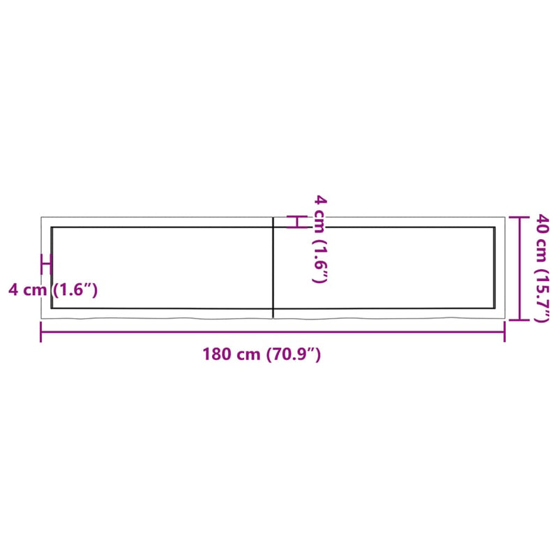 Wastafelblad 180x40x(2-6) cm behandeld massief hout donkerbruin