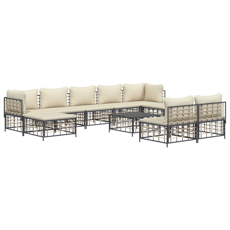 10-delige Loungeset met kussens poly rattan antracietkleurig