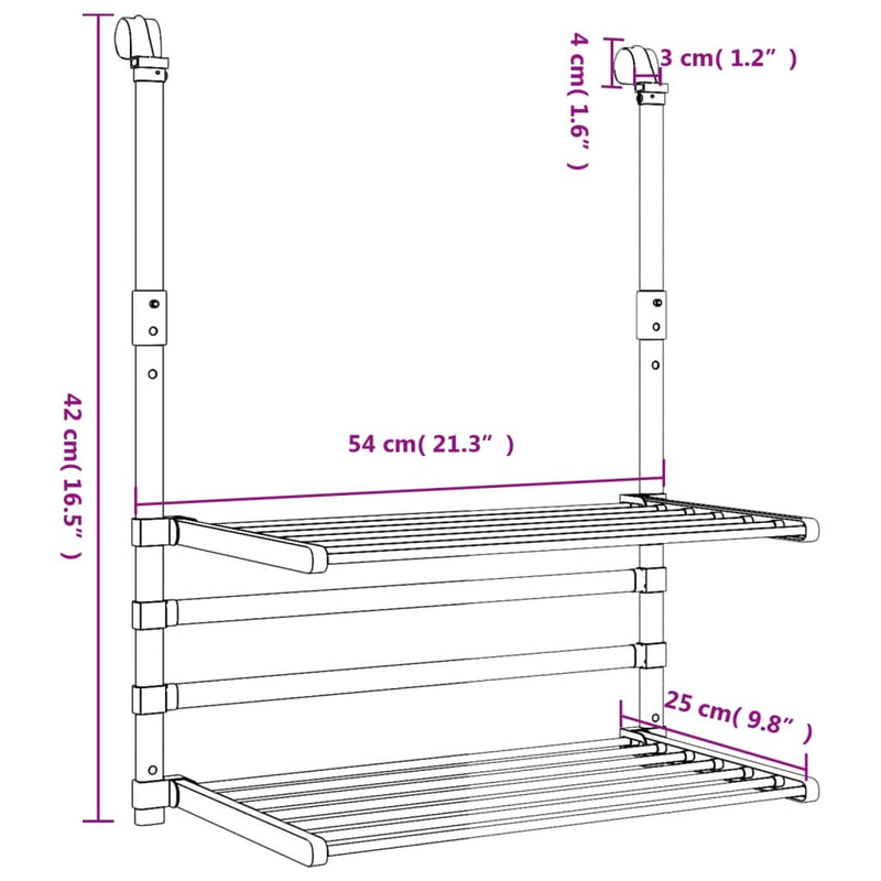 Droogrek voor balkon 54x25x42 cm aluminium