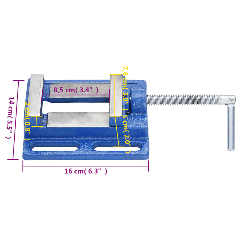 Bankschroef voor kolomboormachine 76 mm gietijzer blauw