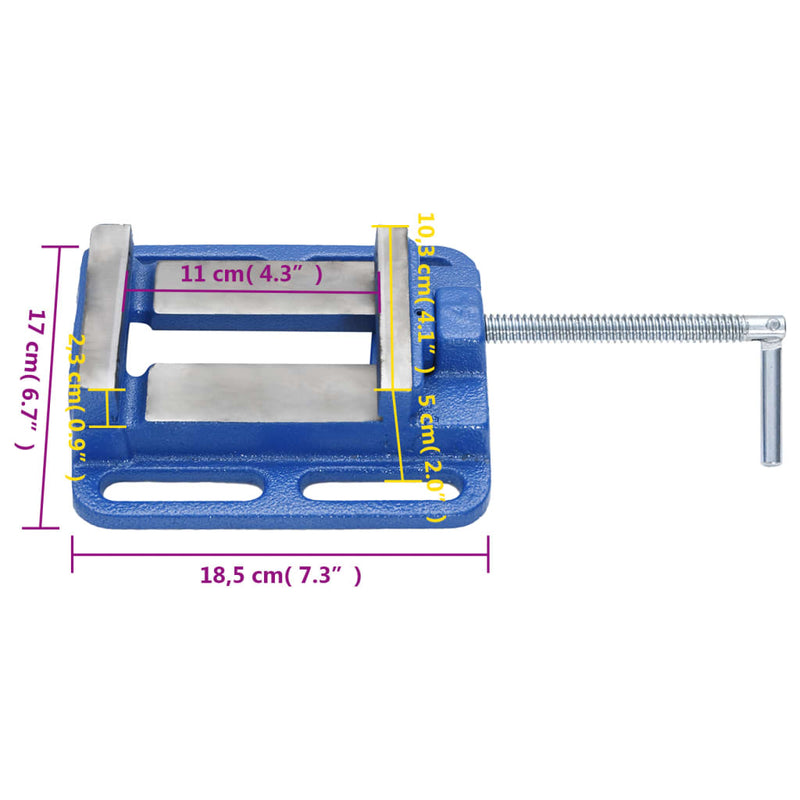 Bankschroef voor kolomboormachine 100 mm gietijzer blauw