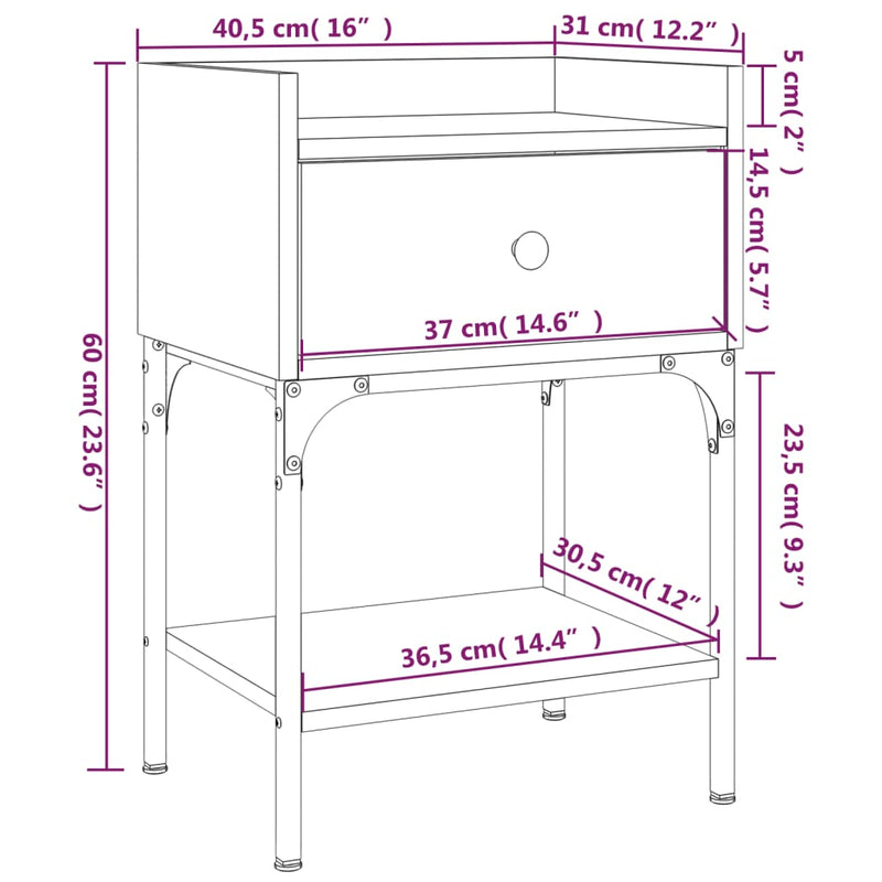 Nachtkastje 40,5x31x60 cm bewerkt hout sonoma eikenkleurig - Drogistdeal.nl