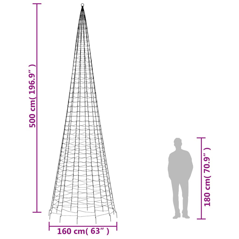 Lichtkegel aan vlaggenmast 1534 warmwitte LED's 500 cm