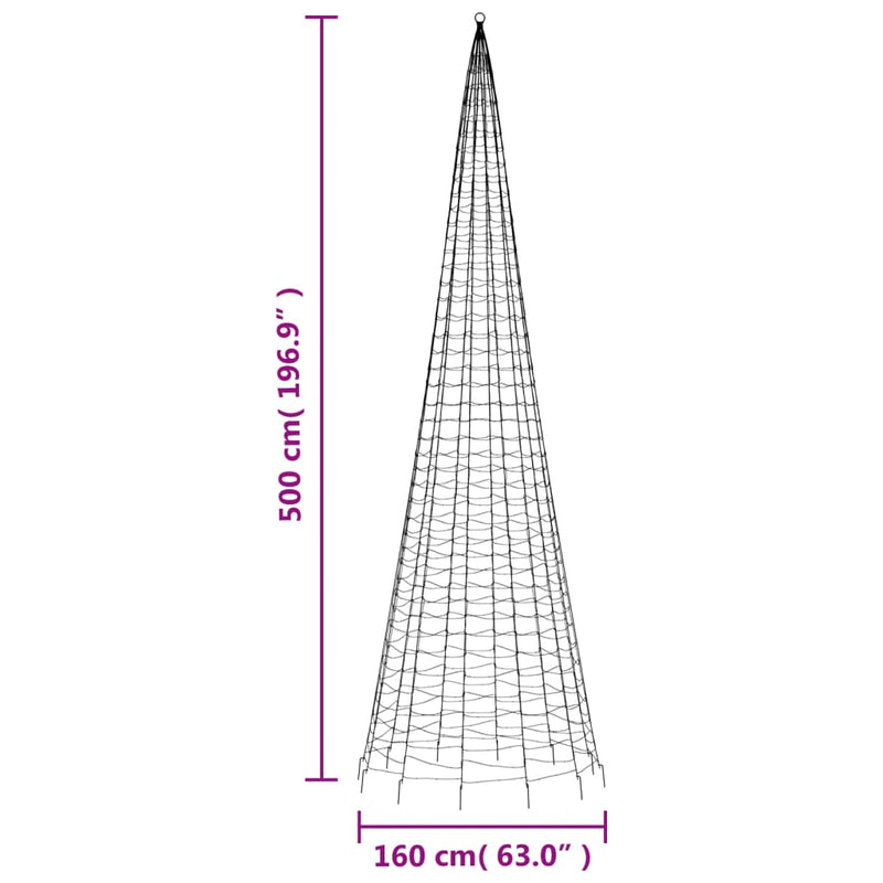 Lichtkegel aan vlaggenmast 1534 warmwitte LED's 500 cm