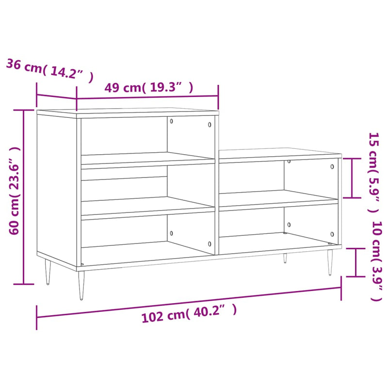 Schoenenkast 102x36x60 cm bewerkt hout betongrijs