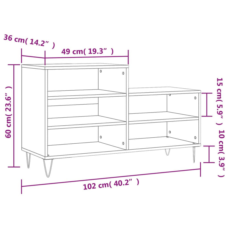 Schoenenkast 102x36x60 cm bewerkt hout hoogglans wit