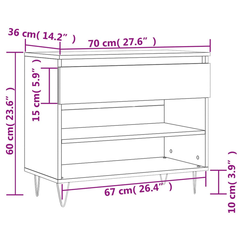 Schoenenkast 70x36x60 cm bewerkt hout gerookt eikenkleurig