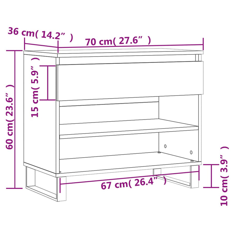 Schoenenkast 70x36x60 cm bewerkt hout bruin eikenkleur