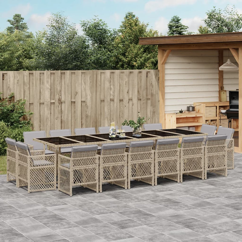 17-delige Tuinset met kussens poly rattan gemengd beige