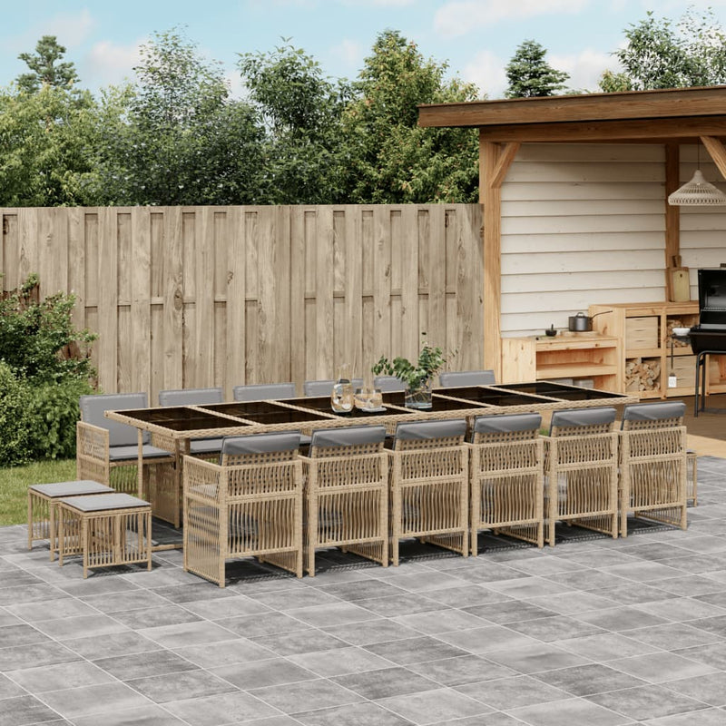 17-delige Tuinset met kussens poly rattan gemengd beige