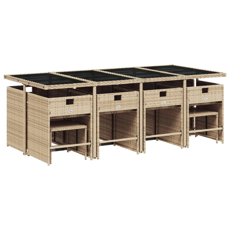 13-delige Tuinset met kussens poly rattan gemengd beige