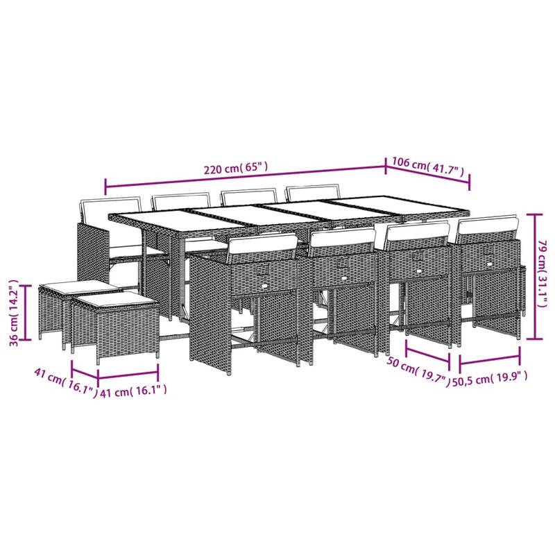 13-delige Tuinset met kussens poly rattan gemengd beige