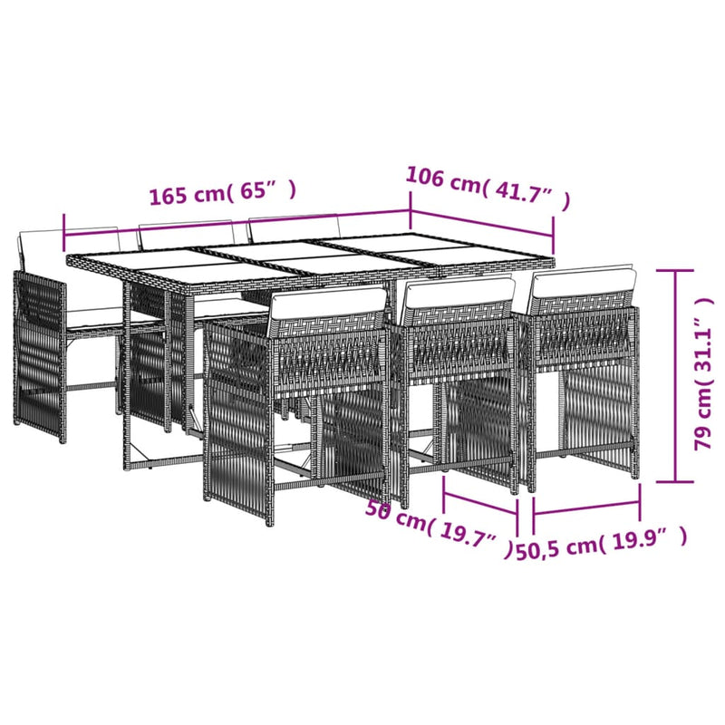 7-delige Tuinset met kussens poly rattan gemengd beige