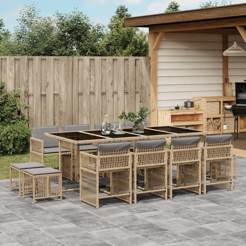 13-delige Tuinset met kussens poly rattan gemengd beige