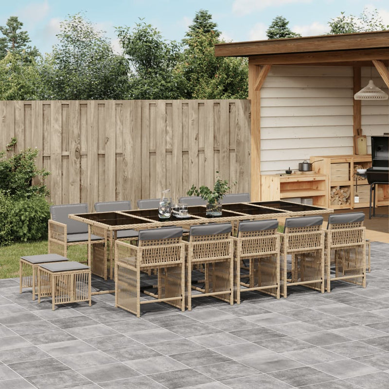 15-delige Tuinset met kussens poly rattan gemengd beige