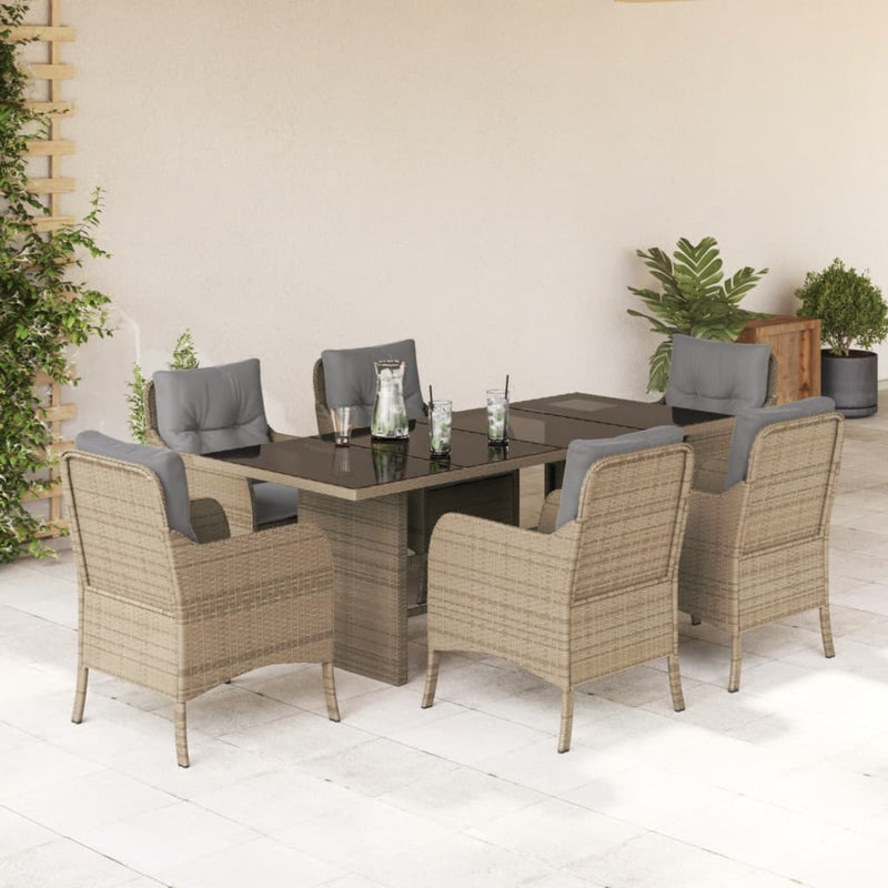 7-delige Tuinset met kussens poly rattan beige