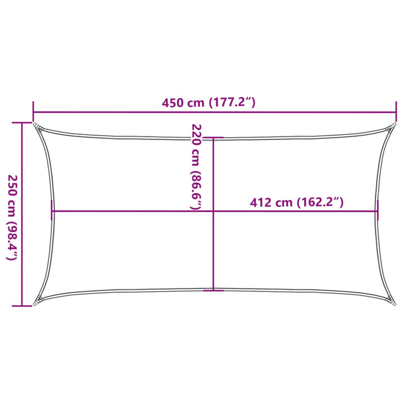 Zonnezeil 4,5x2,5 m 100% polyester oxford lichtgrijs