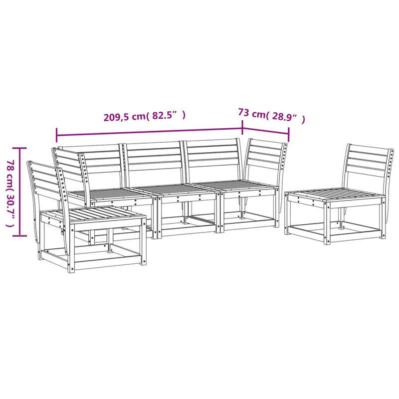 5-delige Loungeset massief grenenhout wasbruin