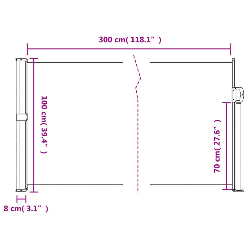 Windscherm uittrekbaar 100x300 cm crèmekleurig