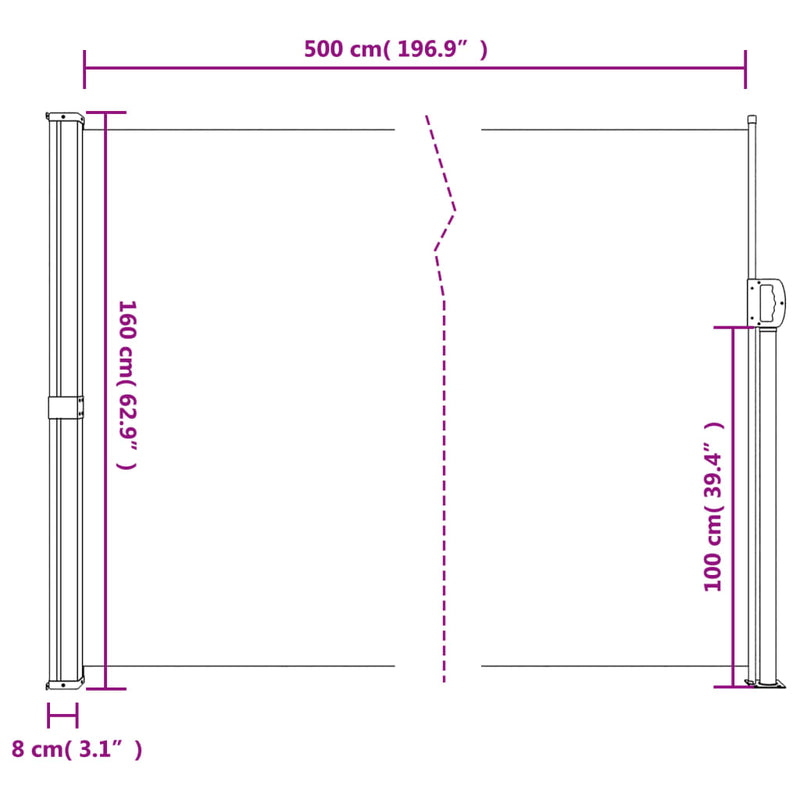 Windscherm uittrekbaar 160x500 cm beige