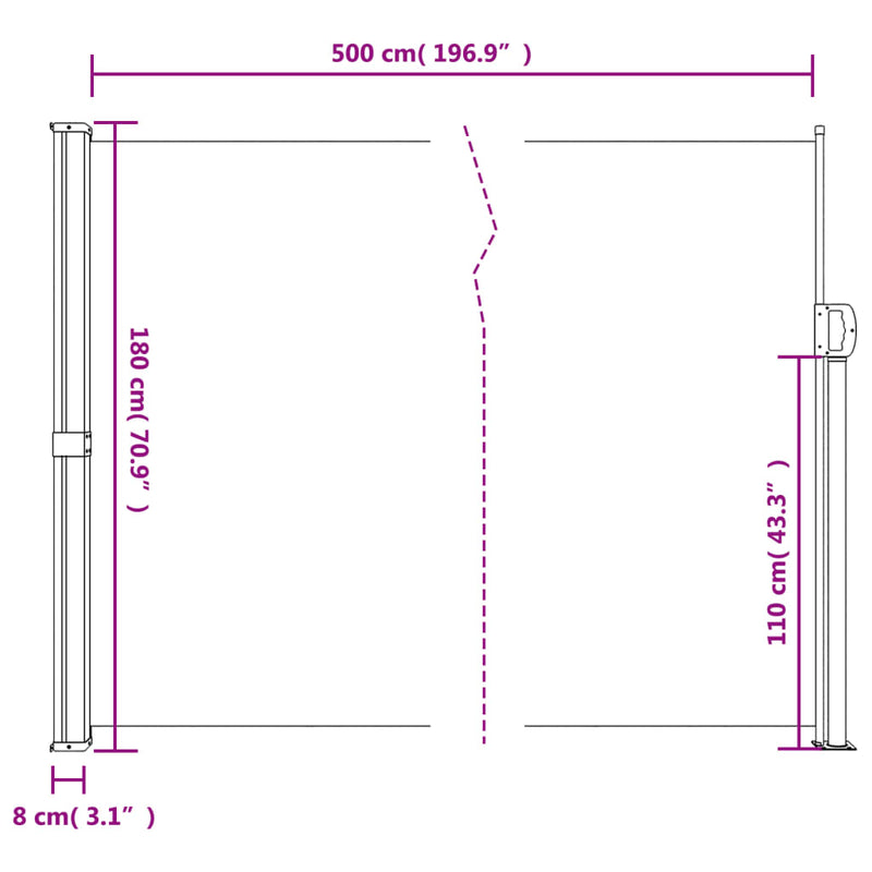 Windscherm uittrekbaar 180x500 cm rood