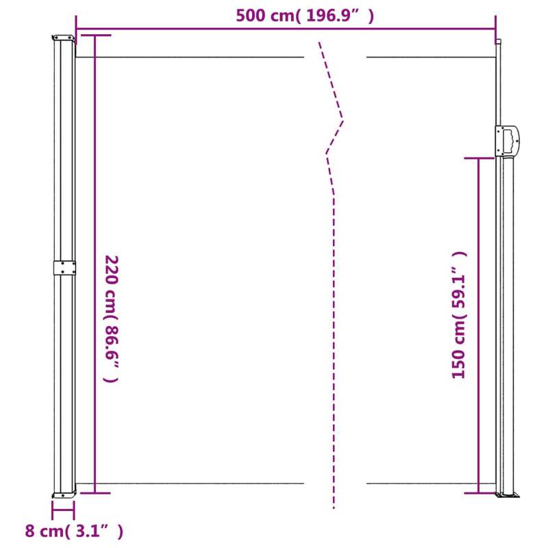 Windscherm uittrekbaar 220x500 cm crèmekleurig