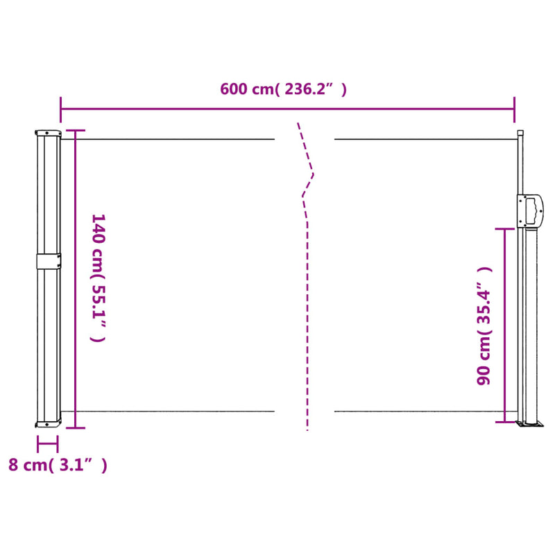 Windscherm uittrekbaar 140x600 cm beige