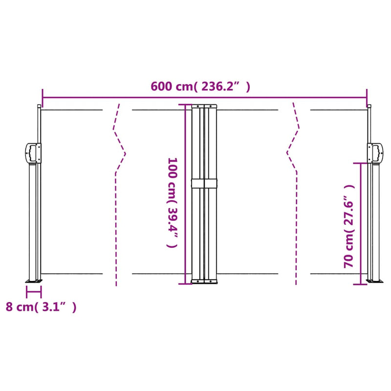 Windscherm uittrekbaar 100x600 cm wit