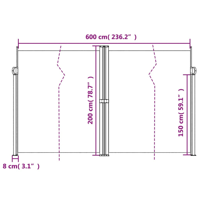 Windscherm uittrekbaar 200x600 cm rood