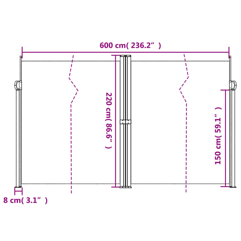 Windscherm uittrekbaar 220x600 cm rood