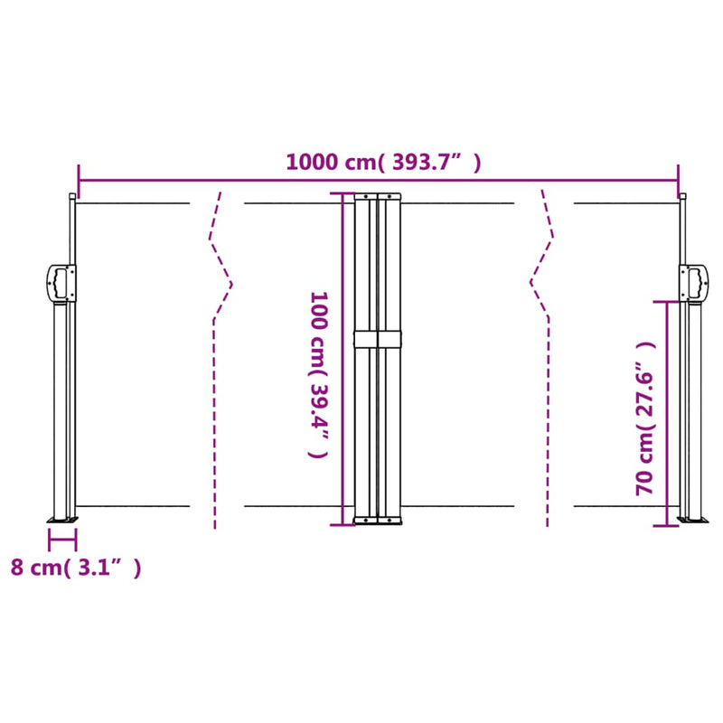 Windscherm uittrekbaar 100x1000 cm zwart