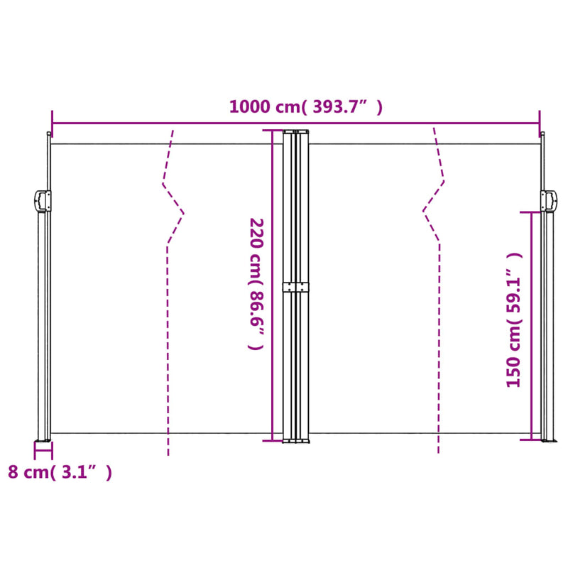 Windscherm uittrekbaar 220x1000 cm crèmekleurig