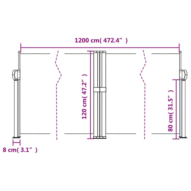 Windscherm uittrekbaar 120x1200 cm wit