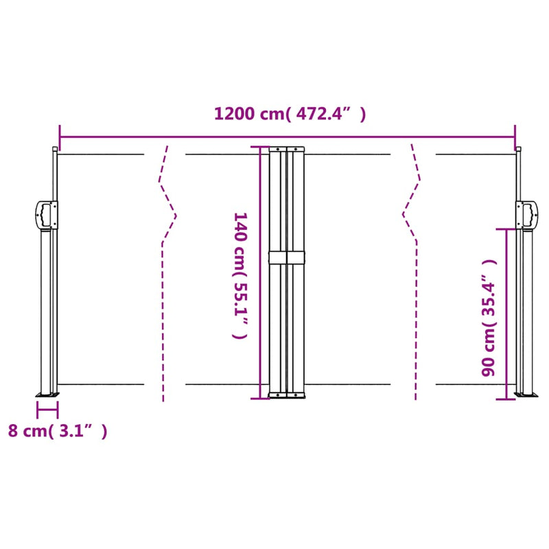 Windscherm uittrekbaar 140x1200 cm wit