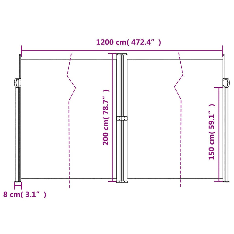 Windscherm uittrekbaar 200x1200 cm wit