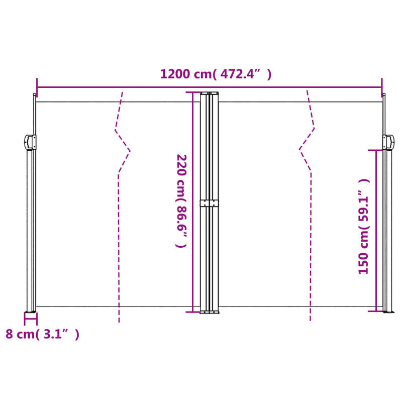 Tuinscherm uittrekbaar 220x1200 cm crèmekleurig