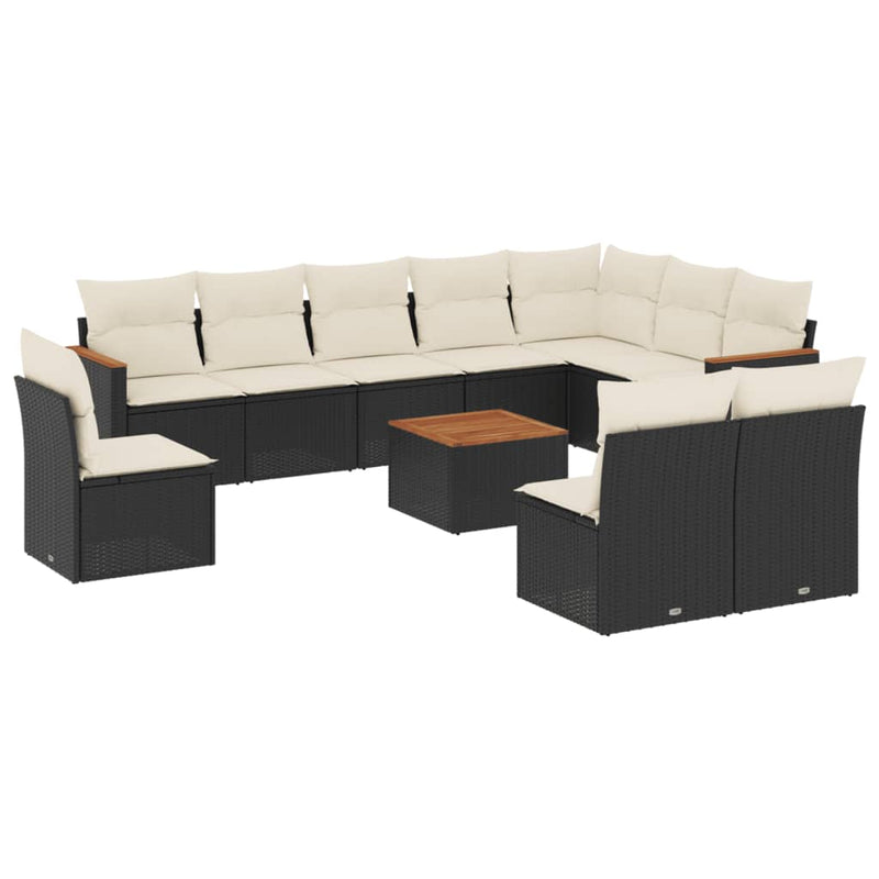 11-delige Loungeset met kussens poly rattan zwart