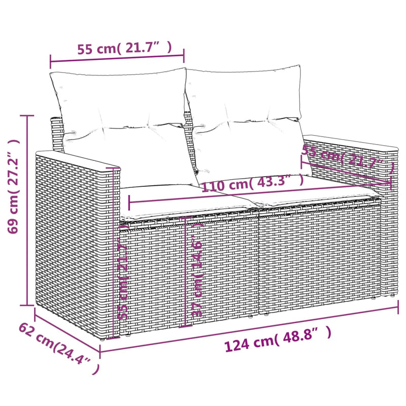 11-delige Loungeset met kussens poly rattan zwart