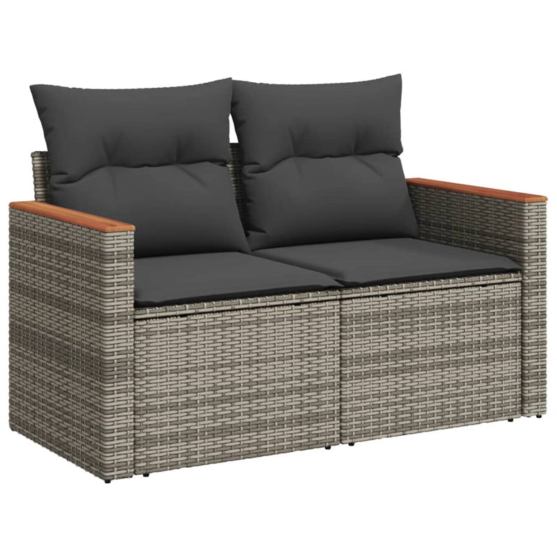 9-delige Loungeset met kussens poly rattan grijs